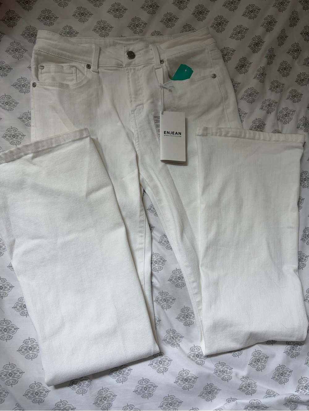 ENJEAN Women's White Boot Cut Jeans